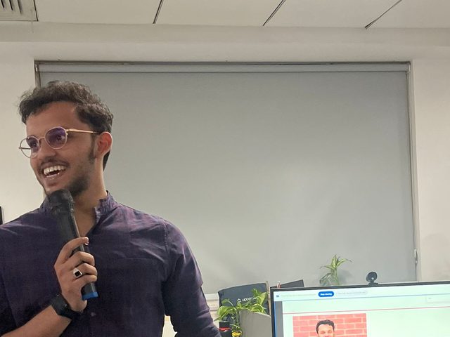 Presenting to the team at the office